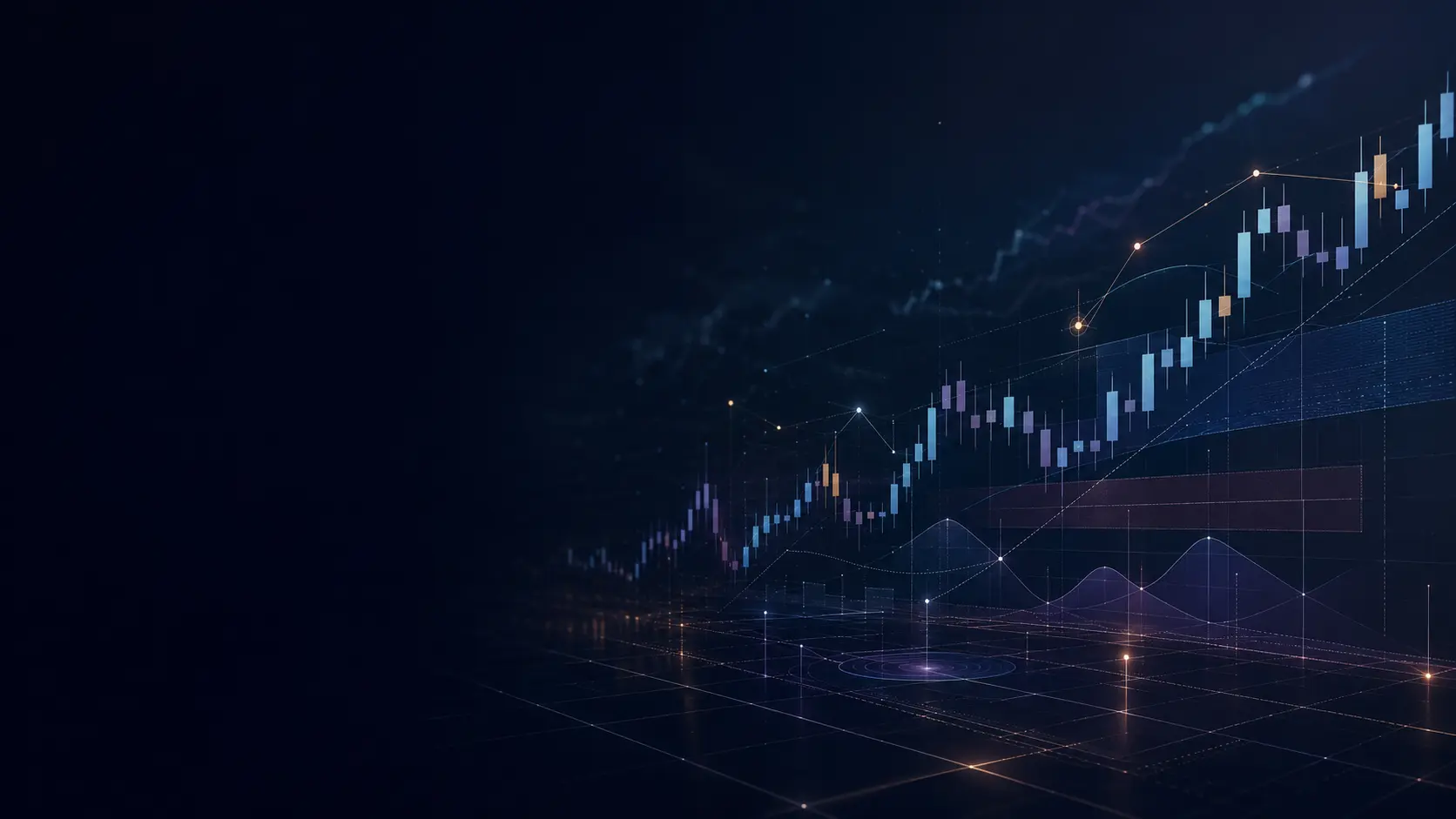 Market chart and candles in blue and violet tones