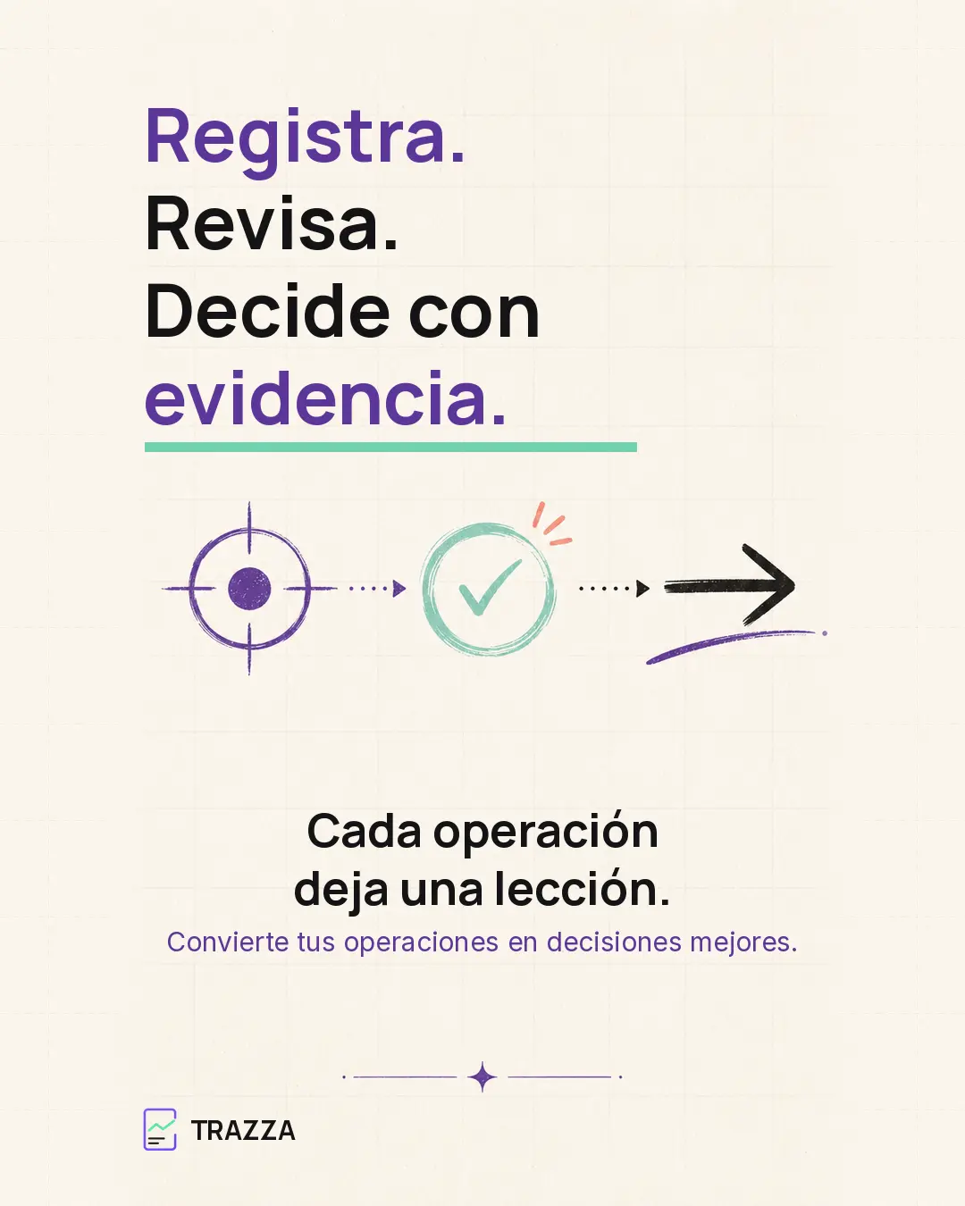 Mensaje de TRAZZA que resume el ciclo de registrar, revisar y decidir con evidencia